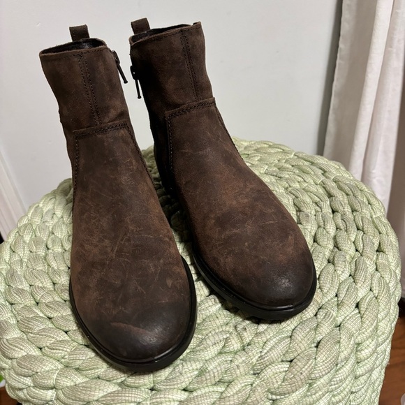 Ecco Touch 15 B Coffee Brown Oiled Leather Lightweight Flat Ankle Boots NWOB - Picture 5 of 10